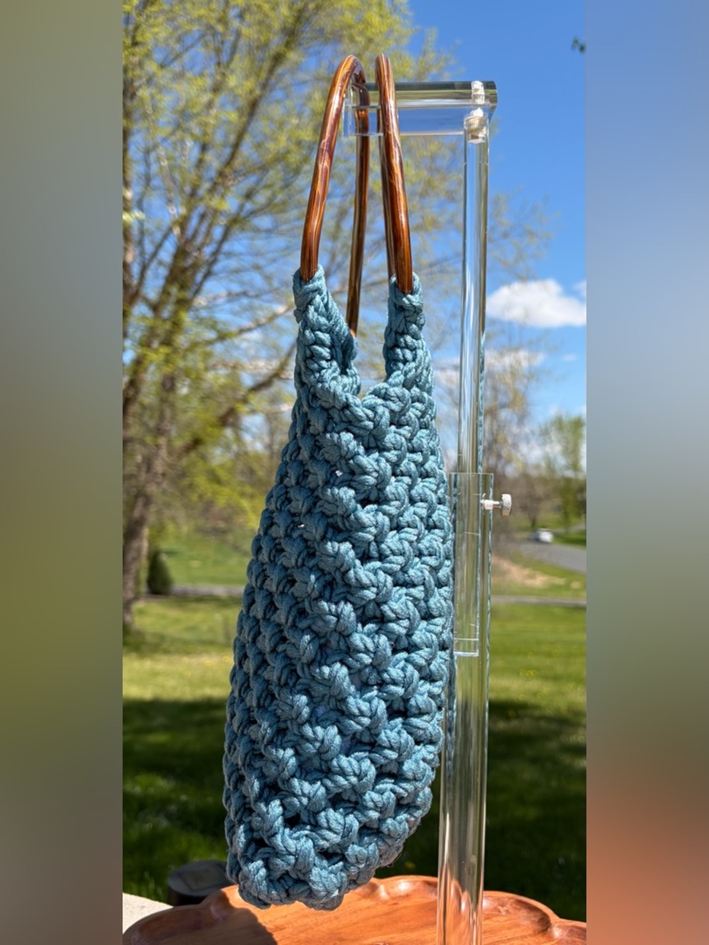 Vintage Macrame Handbag Blue Nylon Handmade EUC - Picture 7 of 11